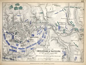 Mapa bitev u Smolenska a Valteliny, vydaná společností William Blackwood and Sons, Edinburgh und London, 1848 (ručně kolorovaná rytina)